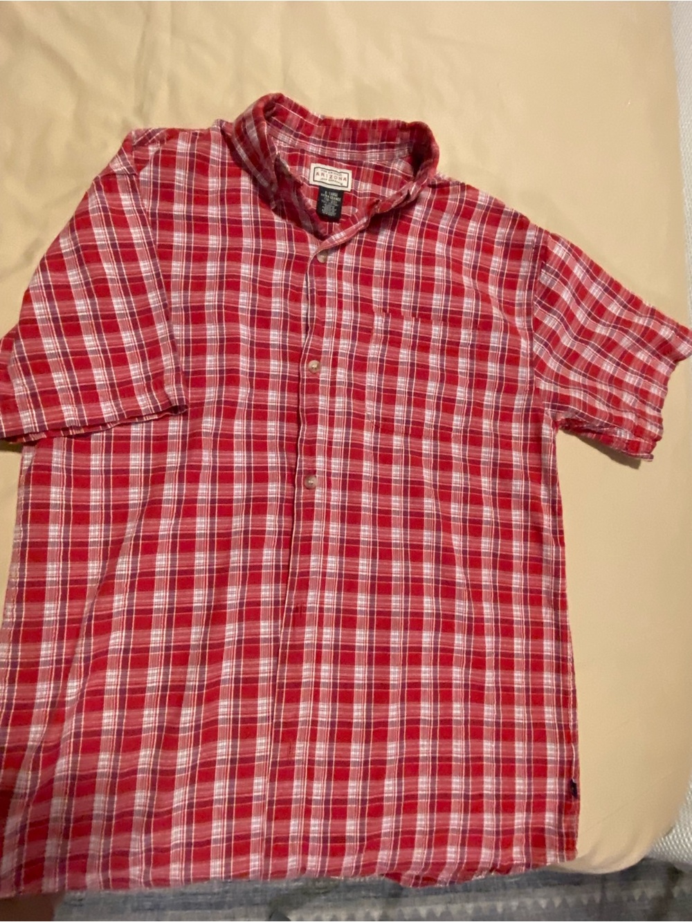 Arizona Jean Company Red Plaid Short-Sleeve Button-Down Shirt